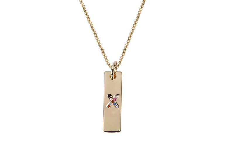 Collar con Dije Letra con Circonia Rainbow Rectángulo