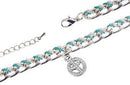 Brazalete de Metal con Cadena Entralazada y Dije de Amor y Paz Azul Blanco Plateado 230 mm