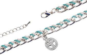 Brazalete de Metal con Cadena Entralazada y Dije de Amor y Paz Azul Blanco Plateado 230 mm