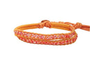 Brazalete Hilo con Boton Doble Linea con Cristales Naranja AB 290 mm