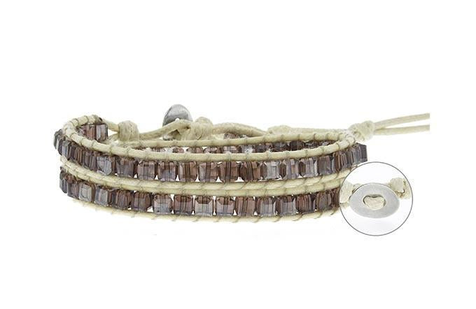 Brazalete Hilo con Boton Linea Crema con Cristales Cubo Lila 460 mm