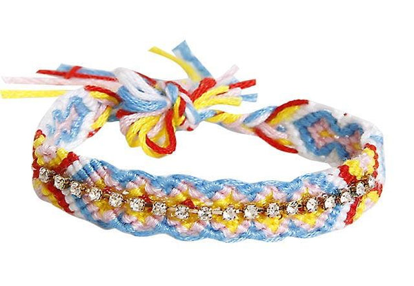 Brazalete Cordon Celeste Multicolor Trenzado con Cadena y Cristales 320 mm