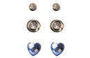Set Aretes Metal Dorado Claro Corazon Cristal Facetado Azul